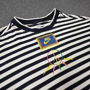 Nike Peace Pack Womens Sz Small White Black Striped Embroidered Oversized TShirt